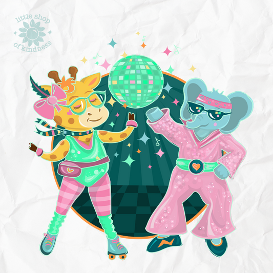 Giraffe Elephant Disco Adult Tee