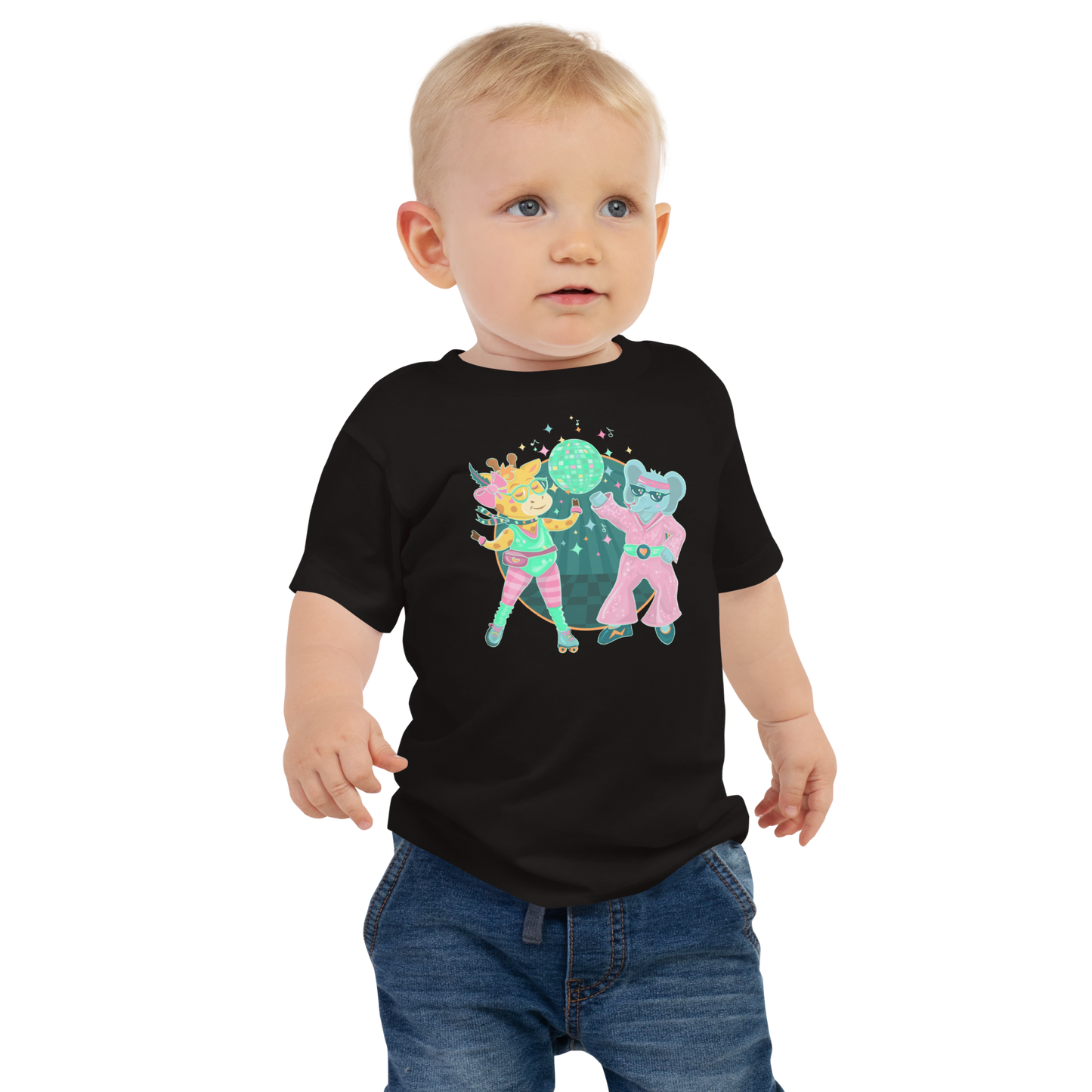 Giraffe Elephant Disco Baby Tee