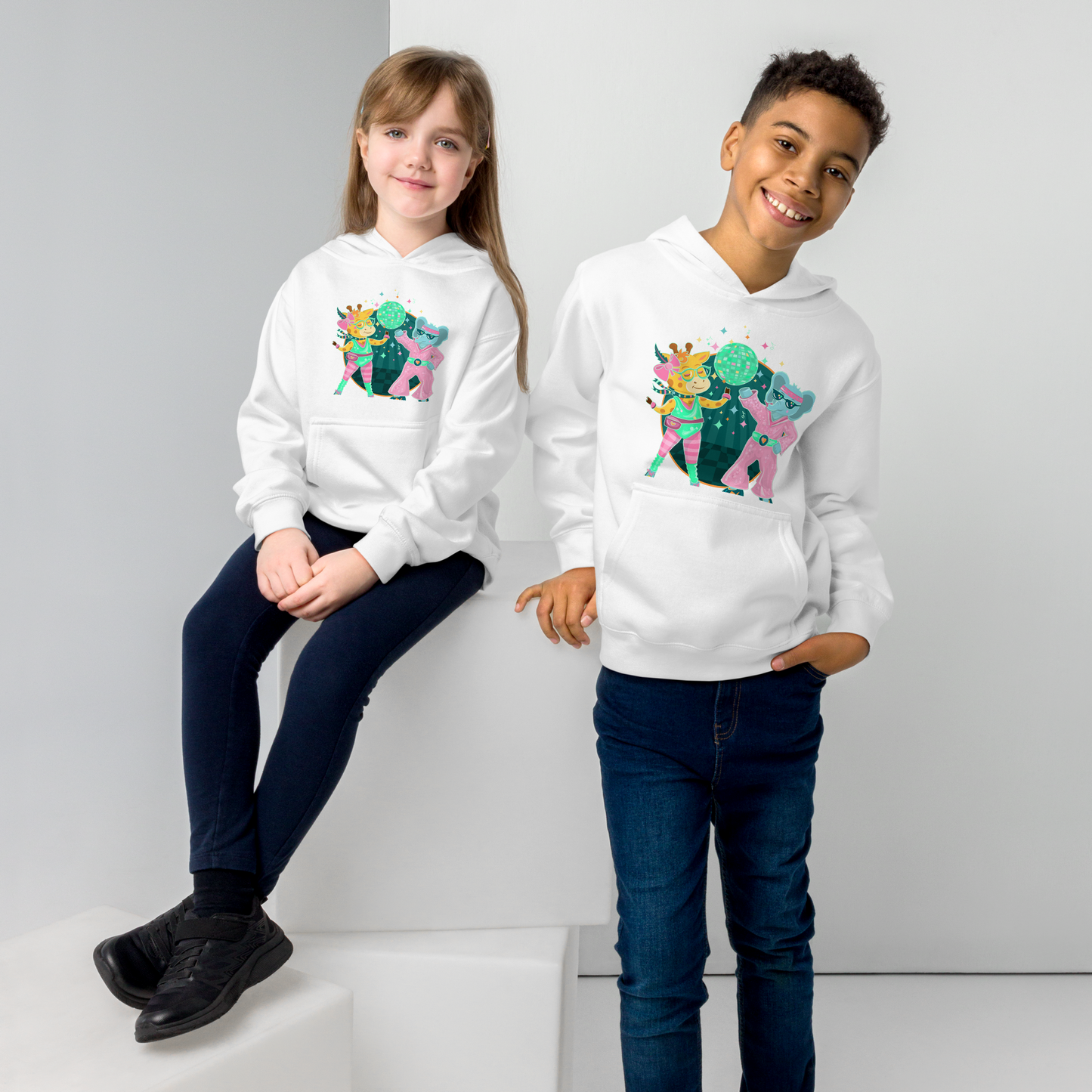 Giraffe Elephant Disco Kids Hoodie