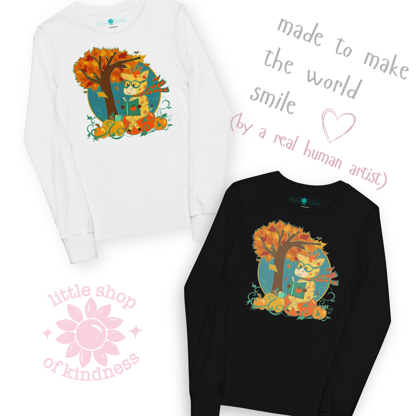 Giraffe in Fall Kids Long Sleeve