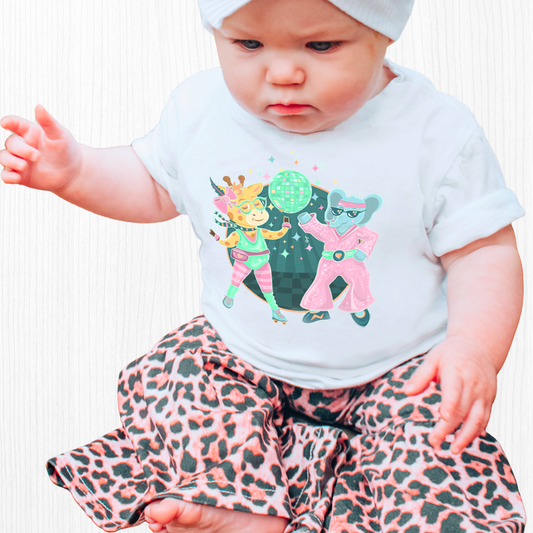 Giraffe Elephant Disco Baby Tee