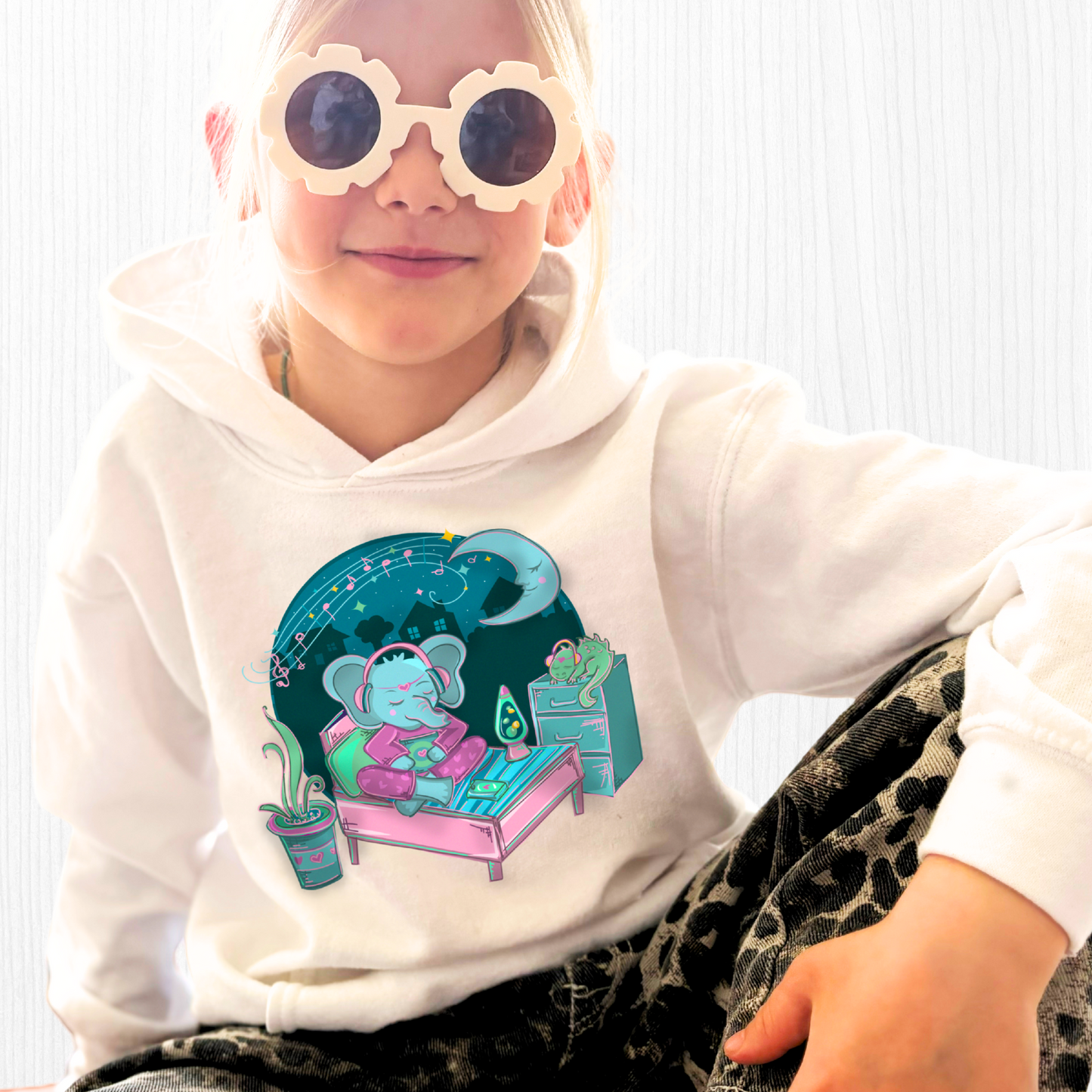 Retro Elephant Music Kids Hoodie