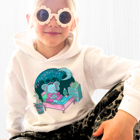 Retro Elephant Music Kids Hoodie