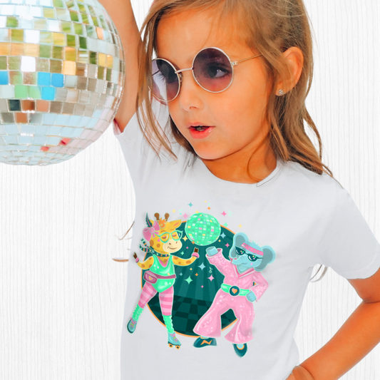 Giraffe Elephant Disco Kids Tee