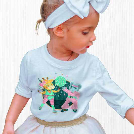 Giraffe Elephant Disco Kids Long Sleeve
