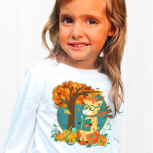 Giraffe in Fall Kids Long Sleeve