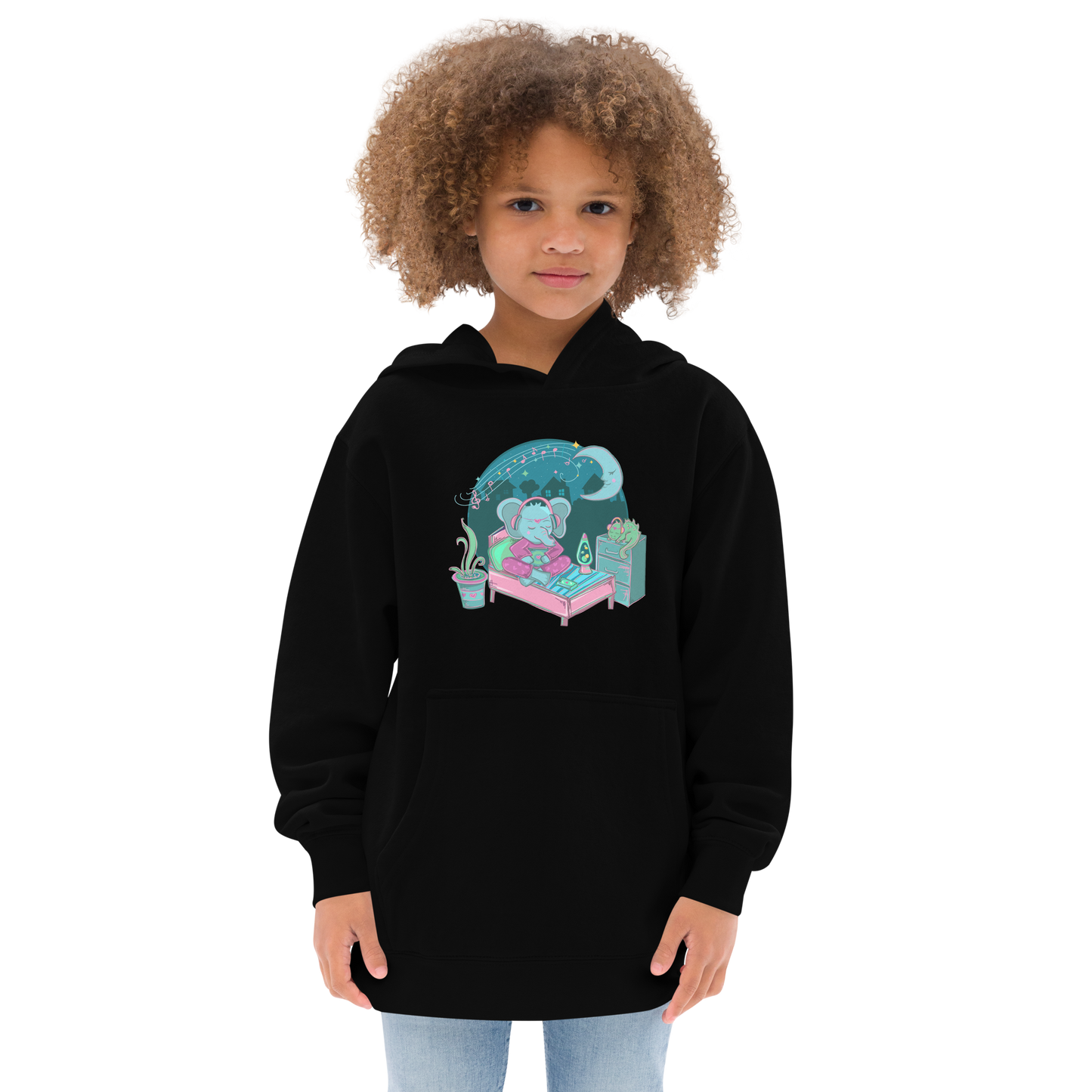 Retro Elephant Music Kids Hoodie