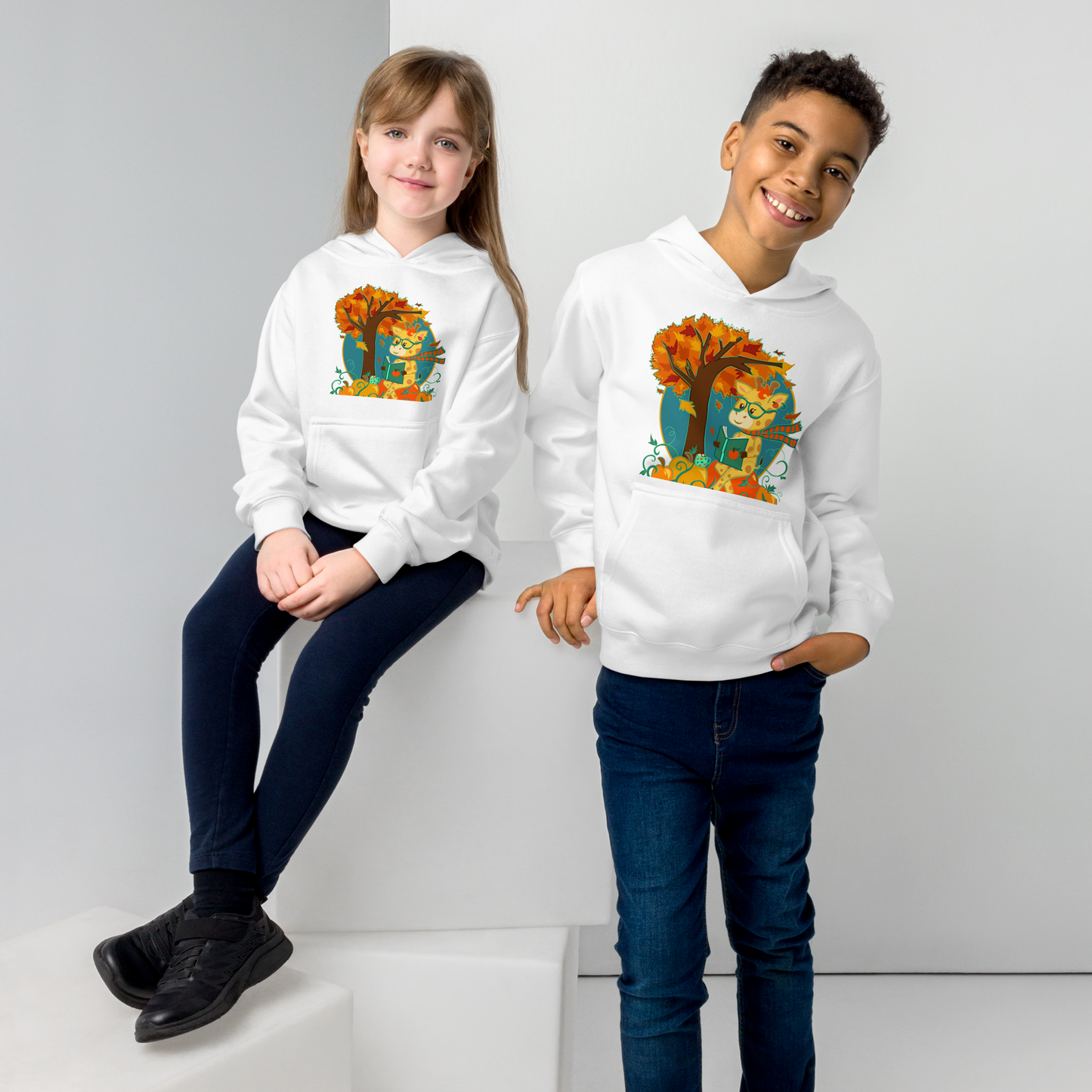Giraffe in Fall Kids Hoodie
