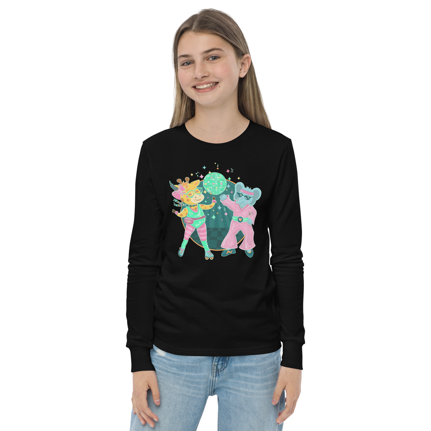 Giraffe Elephant Disco Kids Long Sleeve