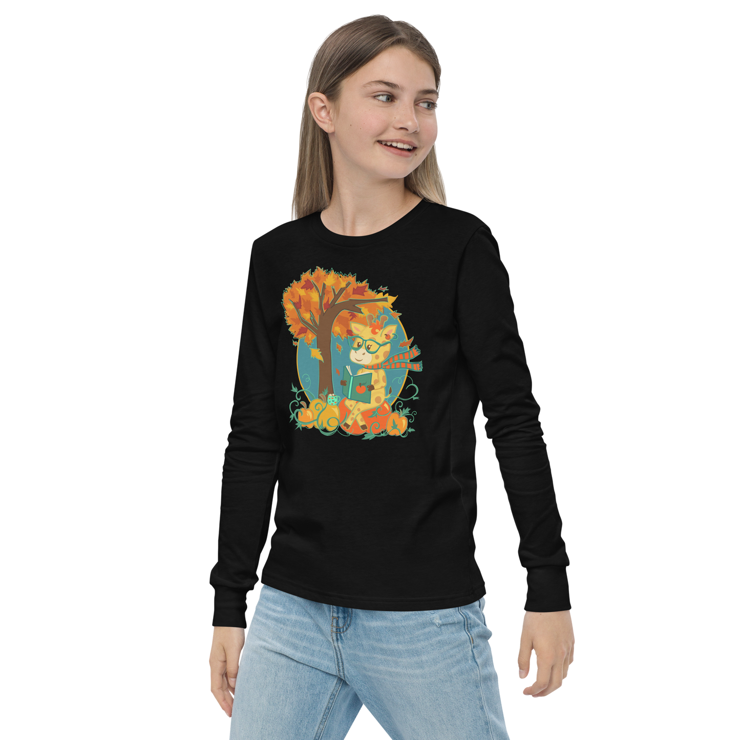 Giraffe in Fall Kids Long Sleeve